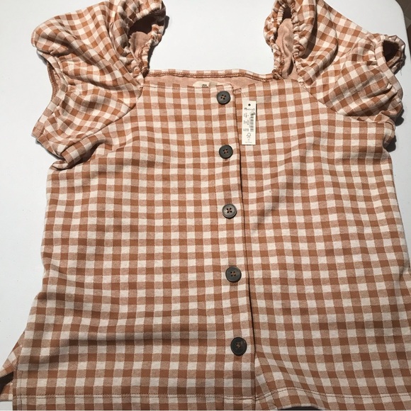 NWT Madewell Gingham Jaquard Square Neck Puff Sleeve Top Brown Cottagecore - Picture 6 of 14